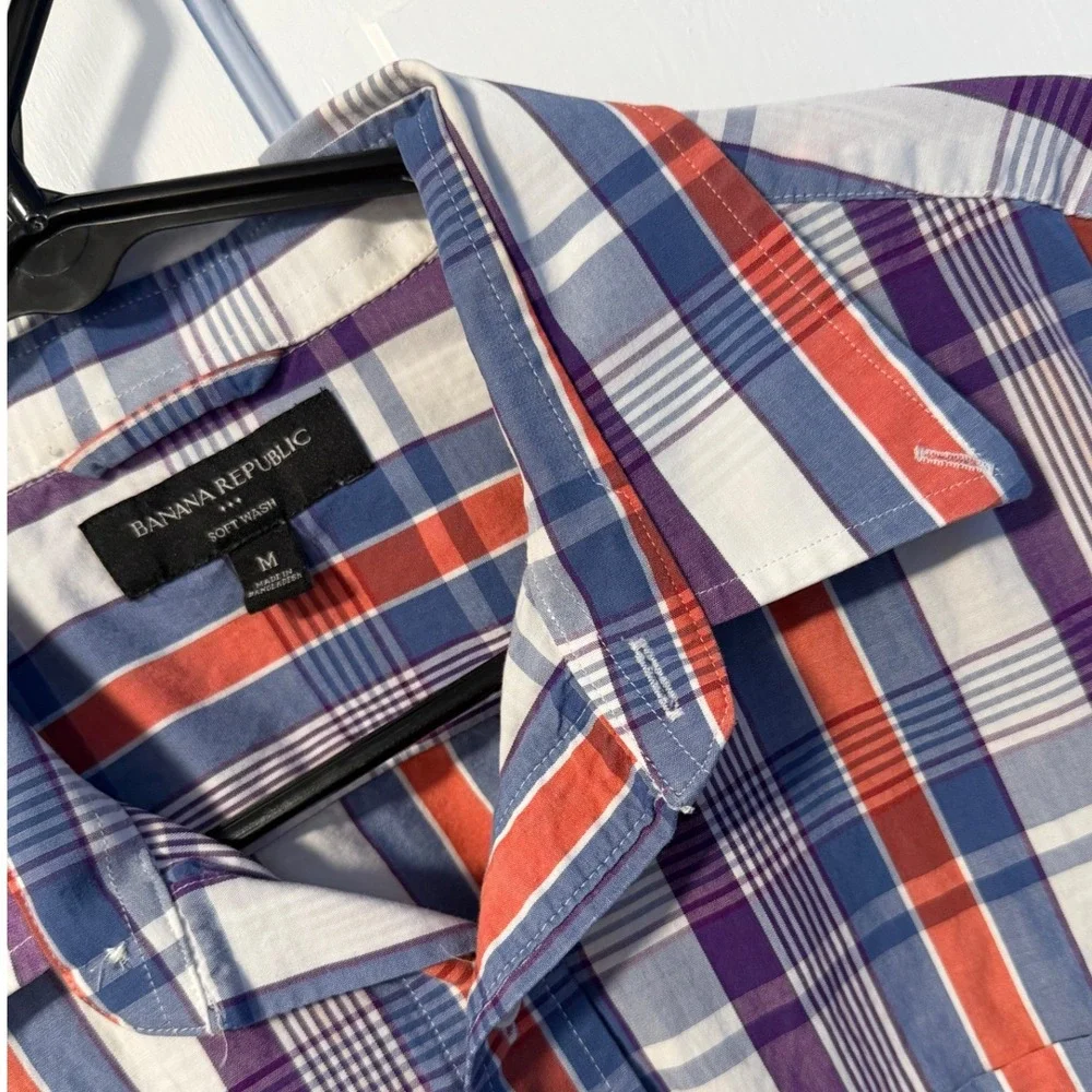 Banana Republic Soft Wash Shirt Mens M Blue Orange Plaid